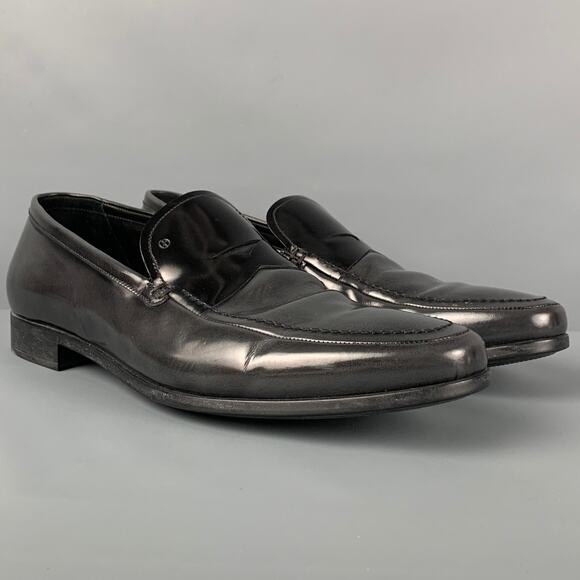 GIORGIO ARMANI Size 11 Charcoal Black Ombre Leather Slip On Loafers main image 4
